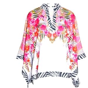 Ted Baker Elvina Samba print v neck flowy elbow length sleeve top